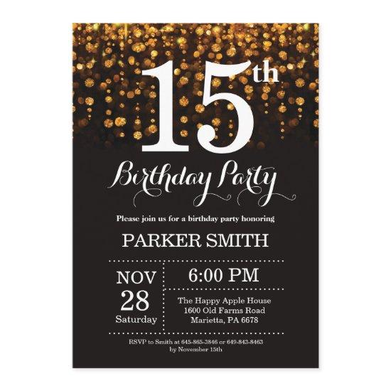 15th Birthday  Gold Glitter
