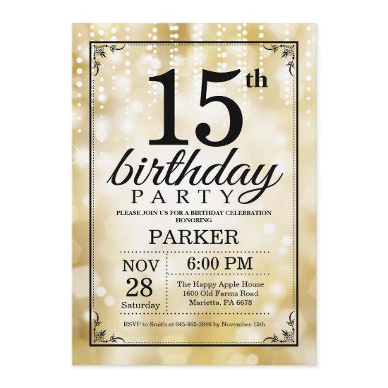 15th Birthday  Gold Glitter