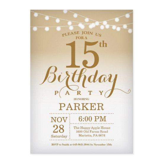 15th Birthday  Gold String Lights