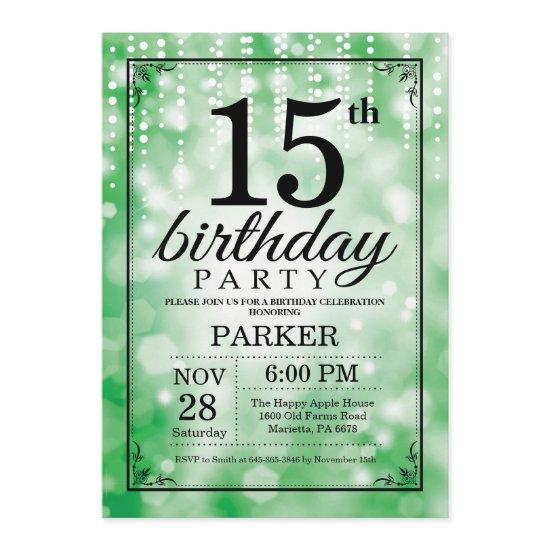 15th Birthday  Green Glitter