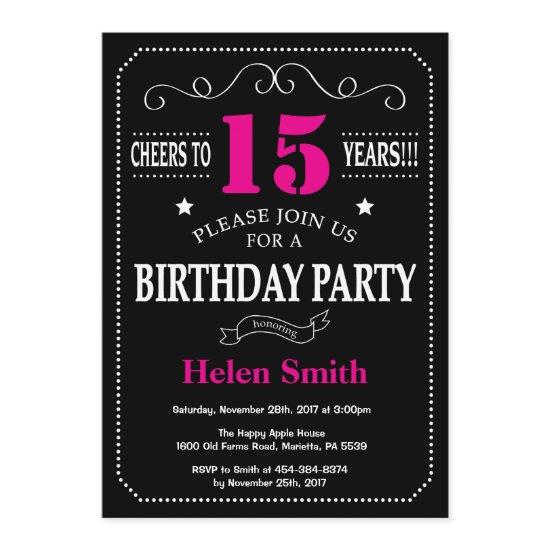 15th Birthday  Hot Pink Black Chalkboard