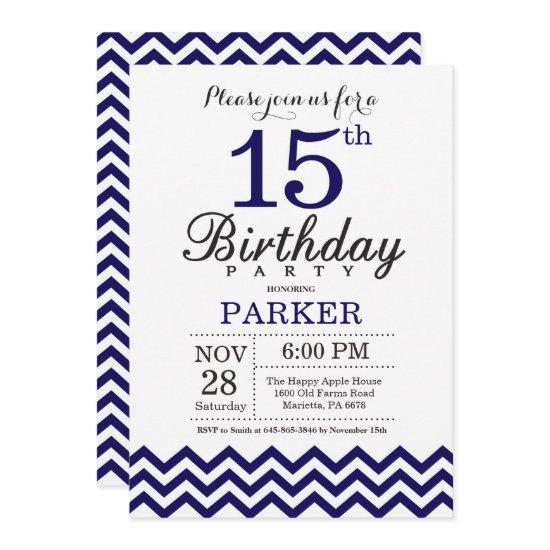 15th Birthday  Navy Blue Chevron