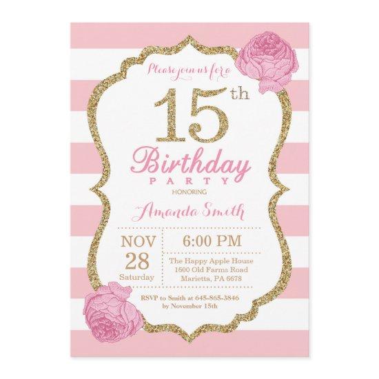 15th Birthday  Pink and Gold Floral