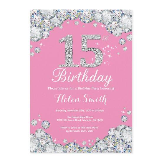 15th Birthday  Pink and Silver Diamond