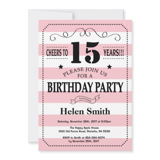 15th Birthday  Pink and White Stripes