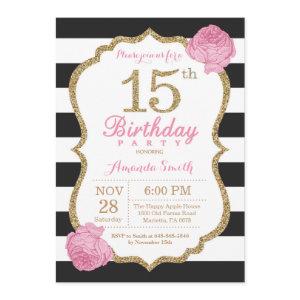 15th Birthday  Pink Black Gold Floral