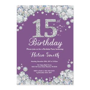 15th Birthday  Purple and Silver Diamond