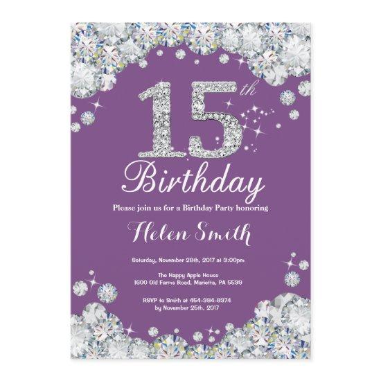 15th Birthday  Purple and Silver Diamond