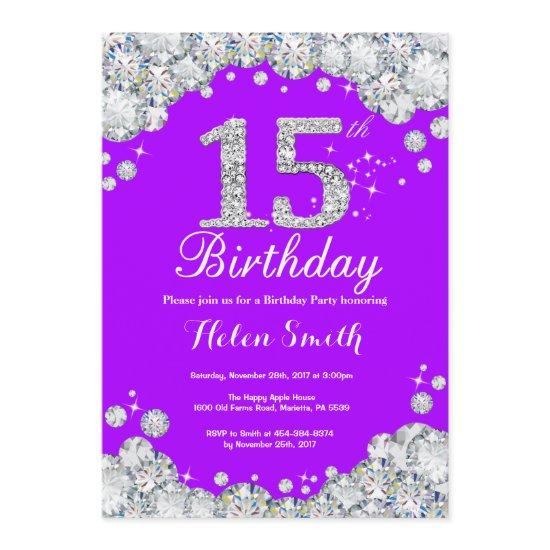 15th Birthday  Purple and Silver Diamond