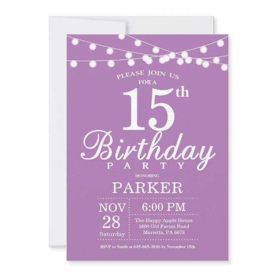 15th Birthday  Purple Lavender Lilac
