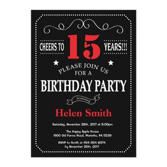 15th Birthday  Red and Black Chalkboard