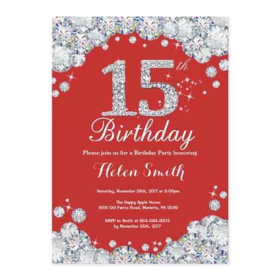 15th Birthday  Red and Silver Diamond