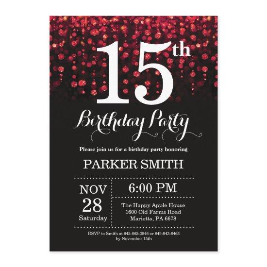 15th Birthday  Red Glitter