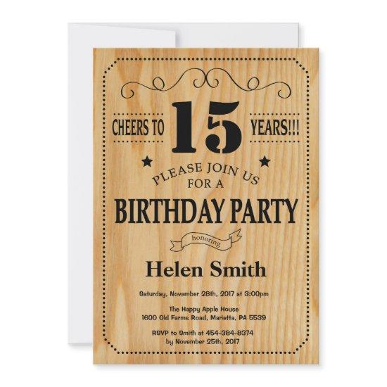 15th Birthday  Rustic Wood