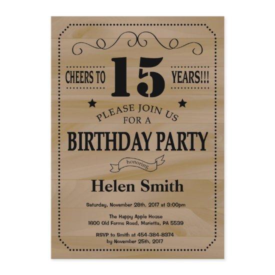 15th Birthday  Rustic Wood