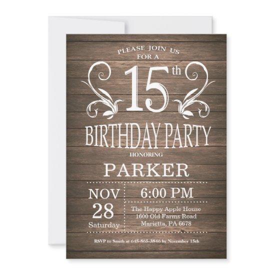 15th Birthday  Rustic Wood Floral