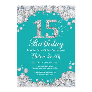 15th Birthday  Teal and Silver Diamond