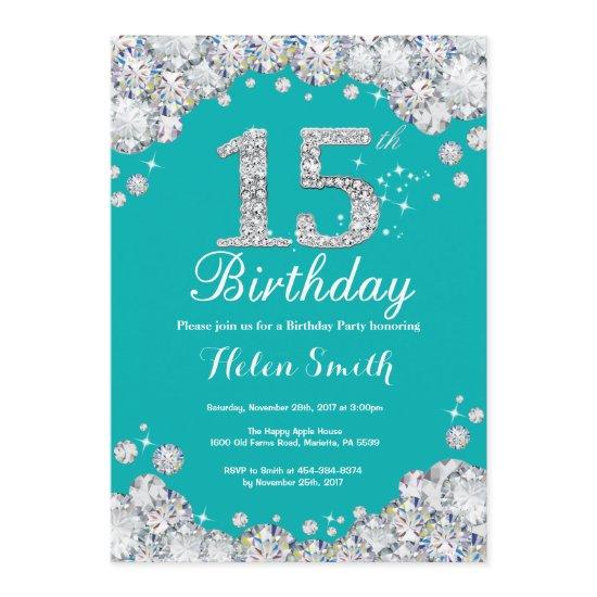 15th Birthday  Teal and Silver Diamond