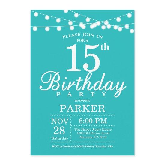 15th Birthday  Teal Aqua Turquoise