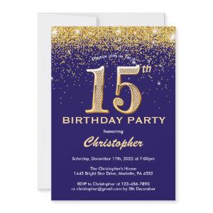 15th Birthday Navy Blue and Gold Glitter Confetti