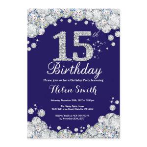 15th Birthday Navy Blue and Silver Diamond