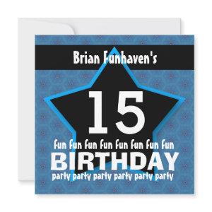 15th Birthday or ANY YEAR Black Blue STAR V15A