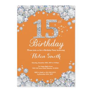 15th Birthday Orange and Silver Diamond