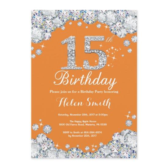 15th Birthday Orange and Silver Diamond