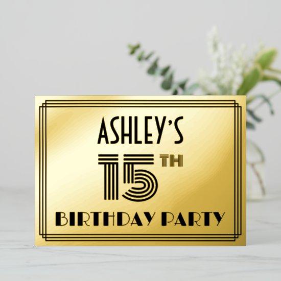 15th Birthday Party — Art Deco Style “15” & Name Foil