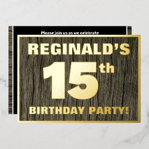 15th Birthday Party: Bold, Faux Wood Grain Pattern Foil