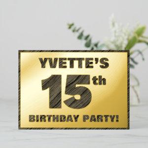 15th Birthday Party — Bold, Faux Wood Grain Text Foil