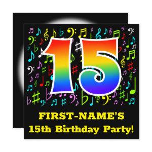 15th Birthday Party: Fun Music Symbols, Rainbow 15