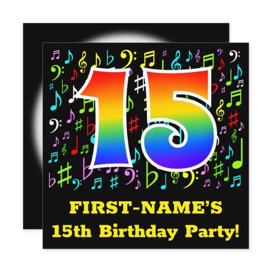15th Birthday Party: Fun Music Symbols, Rainbow 15