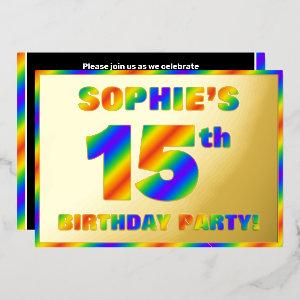 15th Birthday Party — Fun, Rainbow Spectrum “15” Foil