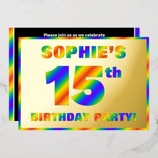 15th Birthday Party — Fun, Rainbow Spectrum “15” Foil