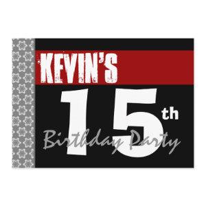 15th Birthday Party Modern Red Black and White 2E