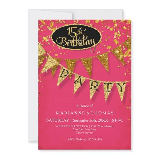 15th Birthday Party Pennant Banner Confetti