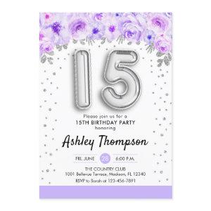 15th Birthday Party - Silver Balloons Purple