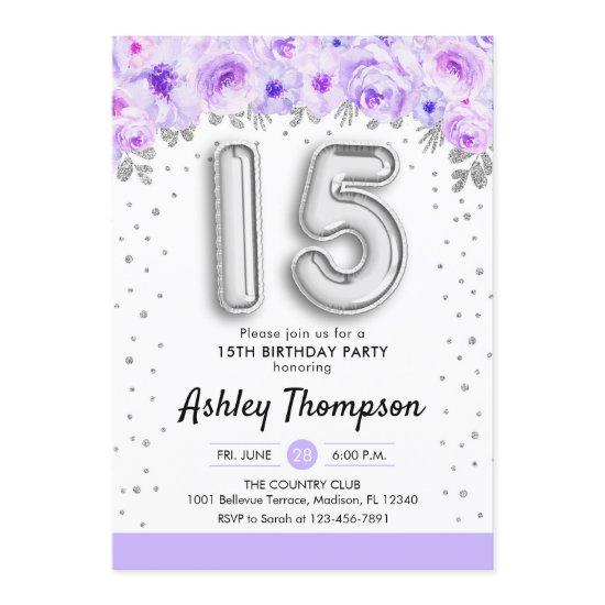 15th Birthday Party - Silver Balloons Purple