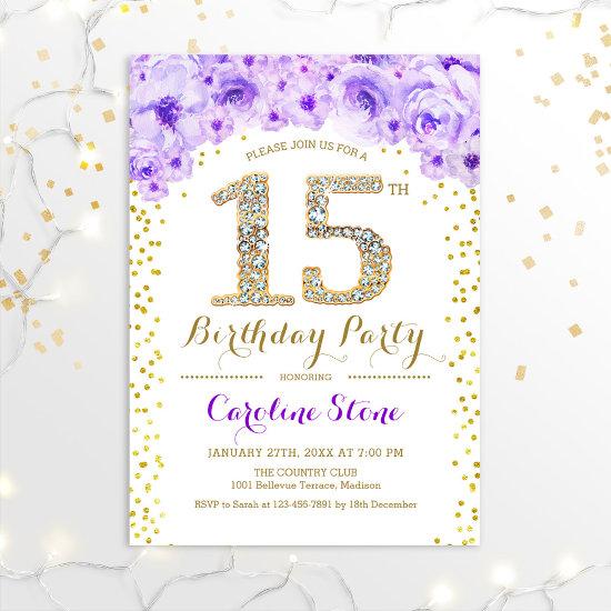 15th Birthday Party - White Gold Purple