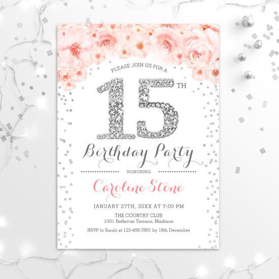 15th Birthday Party - White Silver Pink