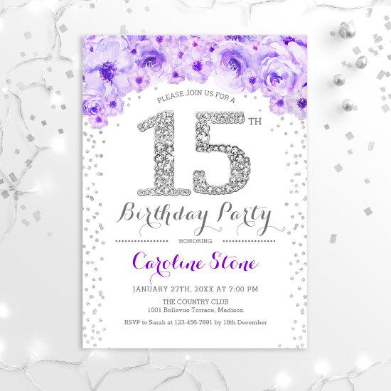 15th Birthday Party - White Silver Purple