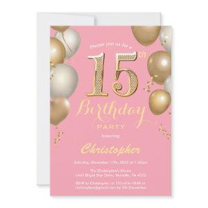 15th Birthday Pink and Gold Balloons Confetti