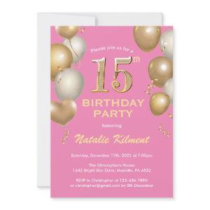 15th Birthday Pink and Gold Glitter Balloons