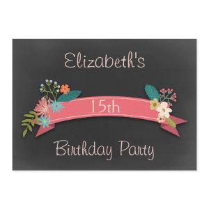15th Birthday Pink Banner Flowers Chalkboard