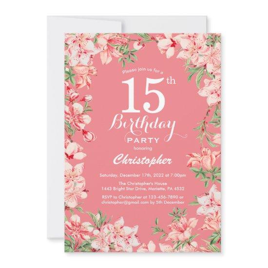 15th Birthday Pink Boho Botanical Floral Flowers
