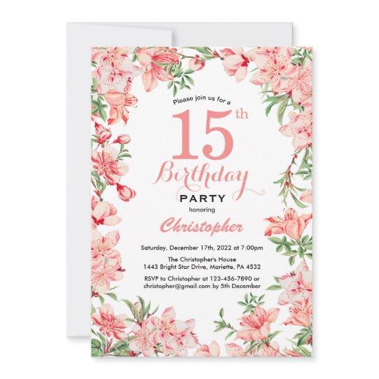 15th Birthday Pink Boho Botanical Floral Flowers