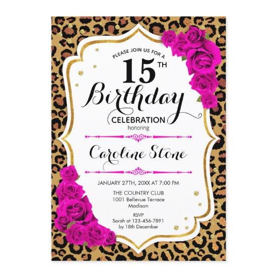 15th Birthday - Pink Gold Leopard Print