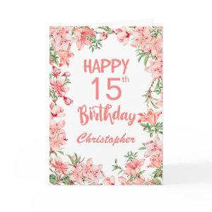 15th Birthday Pink Peach Peonies Watercolor Floral Card