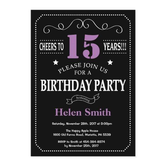 15th Birthday Purple and Black Chalkboard